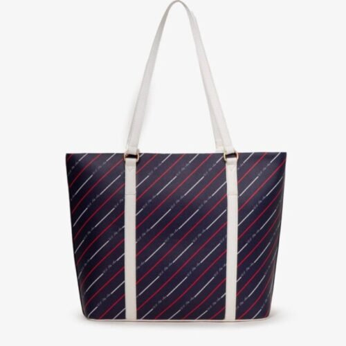 • Take the day on in the U.S. POLO ASSN.® USPA Stripe Tote featuring a classic zip-closure carry everything tote bag boasting branding and striped details throughout • SKU: #9511743 • Constructed of man-made material • Polyester lining. • Zipper closure. • Imported