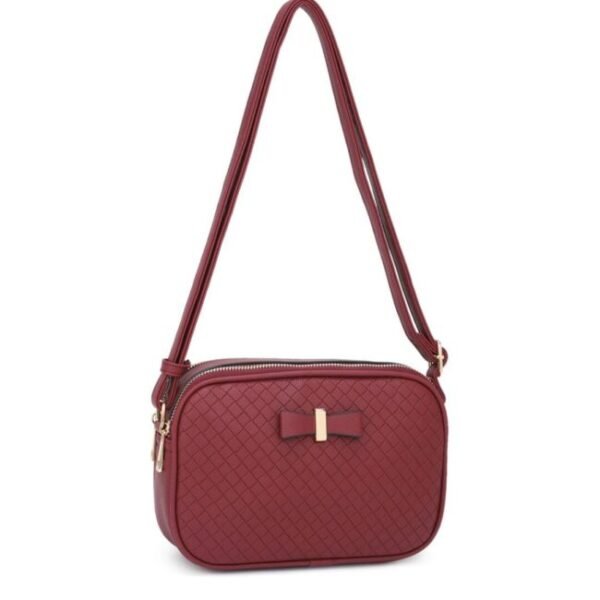 Embossed Woven Bow Boxy Crossbody Bag
