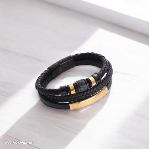 Pulsera en Piel y Acero DK3 Dorada bk 21cm
