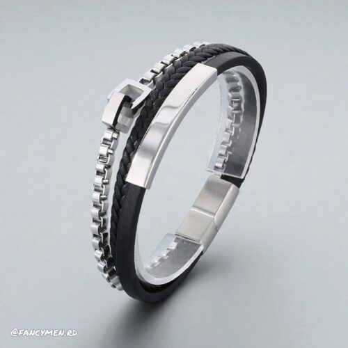 Pulsera Ejecutiva en piel y acero 21cm