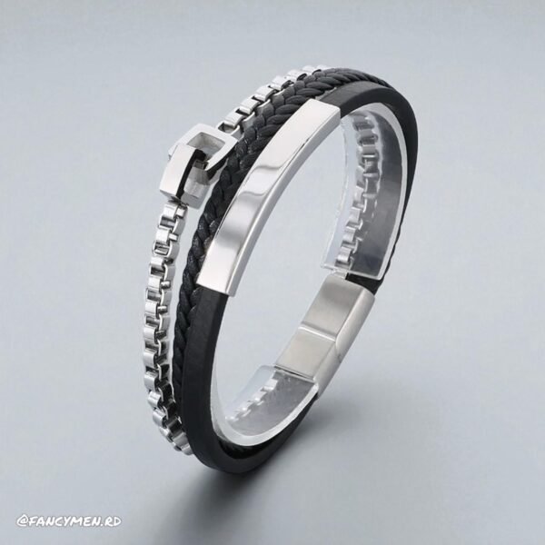 Pulsera Ejecutiva en piel y acero 21cm