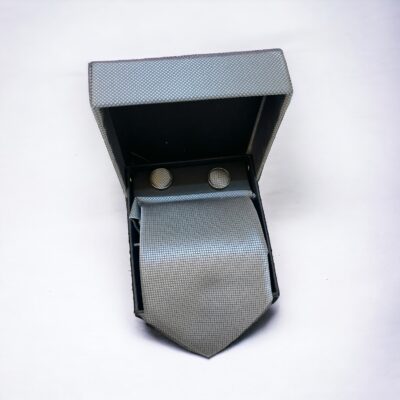 Set de Corbata, Gemelos y Pañuelo Gris