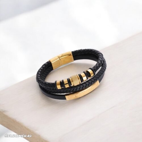 Pulsera en Piel y Acero DK3 Dorada 21cm