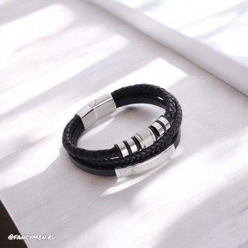 Pulsera en Piel y Acero DK3 Plateado bk 21cm