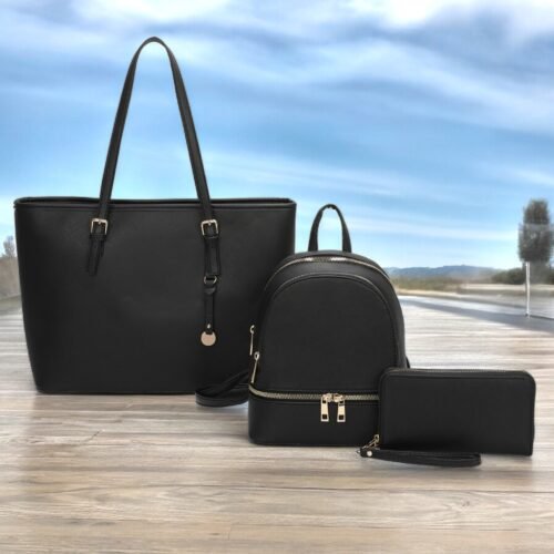 set de cartera y mochila negra