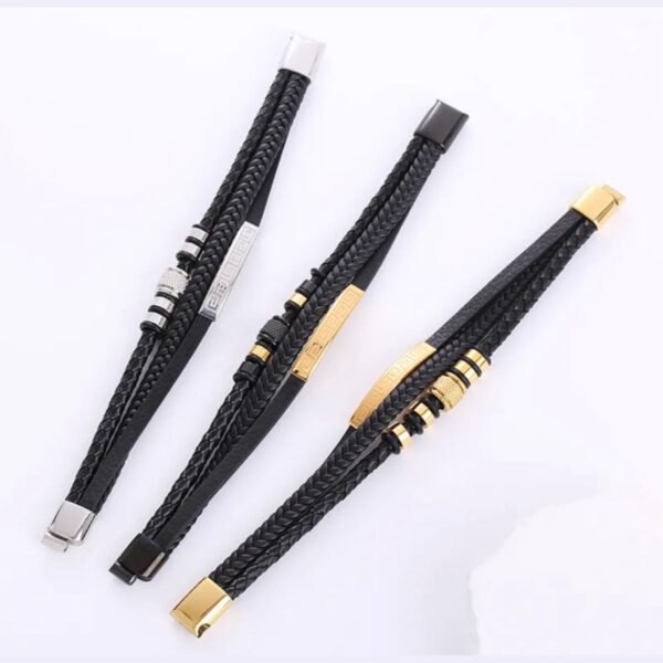Pulsera en Piel y Acero DK3 Dorada 21cm