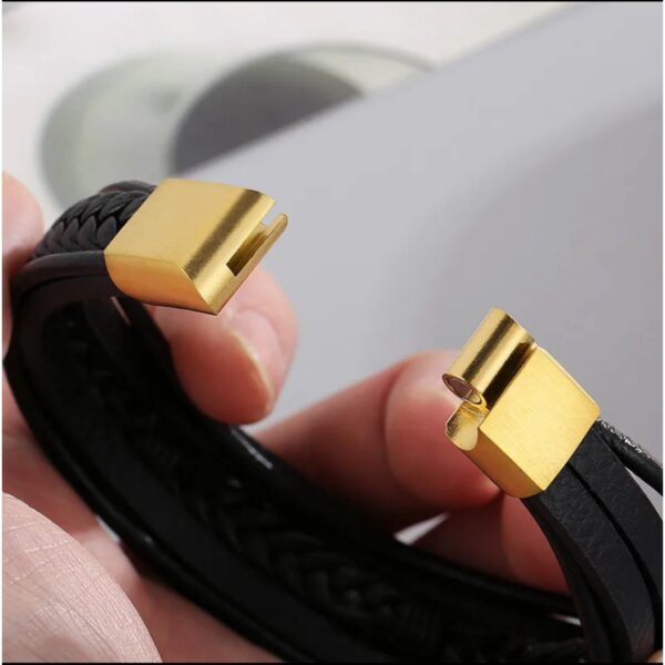 Pulsera Feather Piel y acero 21.5cm Gold