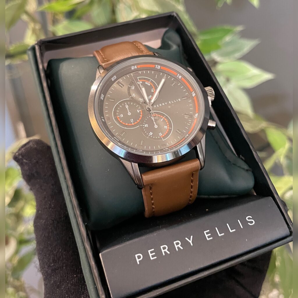 Perry Ellis Men's Solar Powered Watch in Cognac/Brown, Regular