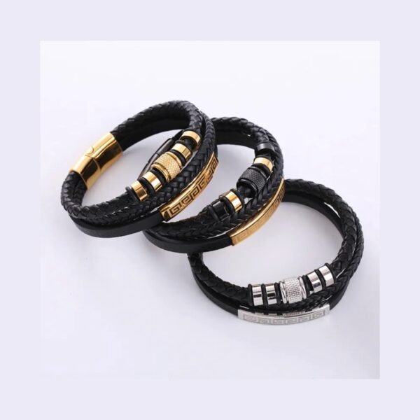 Pulsera en Piel y Acero DK3 Dorada 21cm