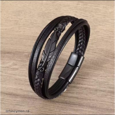 Pulsera Feather Piel y acero 21.5cm Black