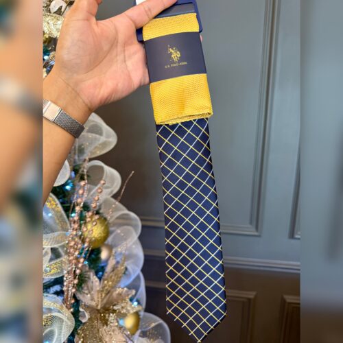 Corbata y Pañuelo Polo US Assn Cuadritos amarillos grand