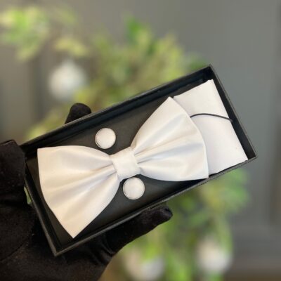 Set de Corbatin Gemelos y Pañuelos Blanco