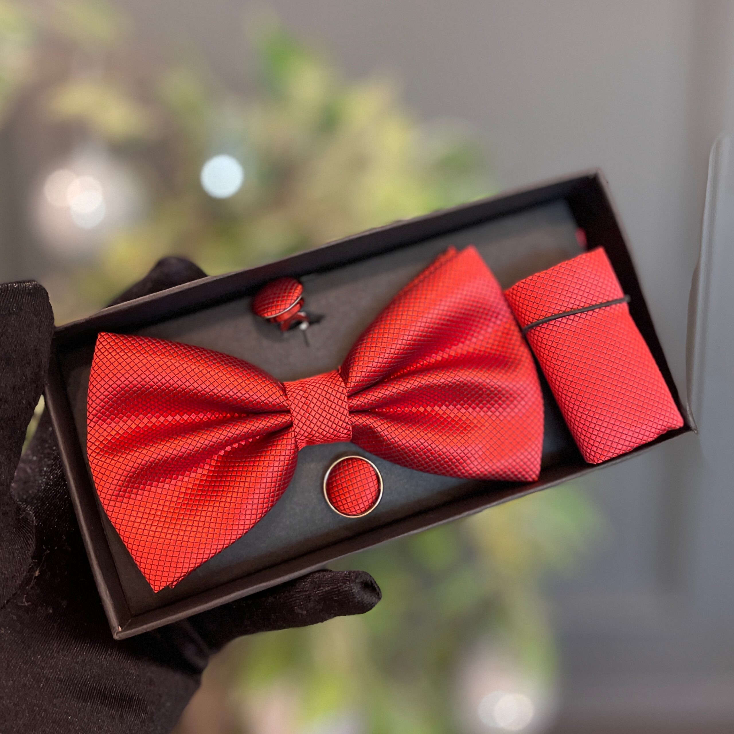 Set de Corbatin Gemelos y Pañuelos Rojo