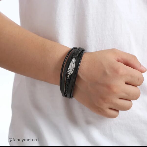 Pulsera Feather Piel y acero 21.5cm Gold