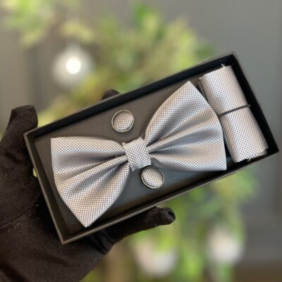 Set de Corbatin Gemelos y Pañuelos Gris claro