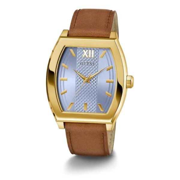 dorado, (1.654 in Gold-Tone Case) Marrón (8 Inch Brown Strap) Esfera azul Lente de cristal mineral Resistente al agua hasta 98.4 ft