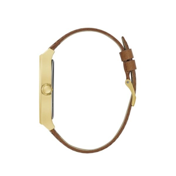 dorado, (1.654 in Gold-Tone Case) Marrón (8 Inch Brown Strap) Esfera azul Lente de cristal mineral Resistente al agua hasta 98.4 ft